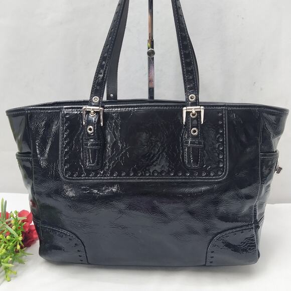 Coach Gallery Black Patent Leather Double Handles Zipper Tote Bag - Picture 2 of 15